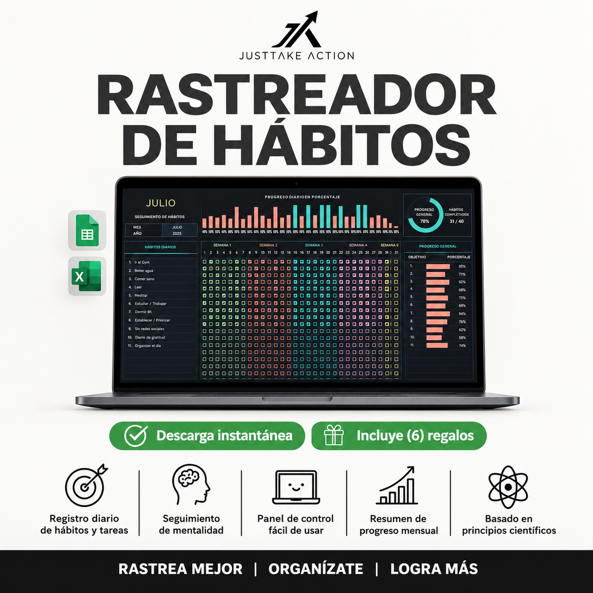 HABIT TRACKER for Excel and Google Sheets